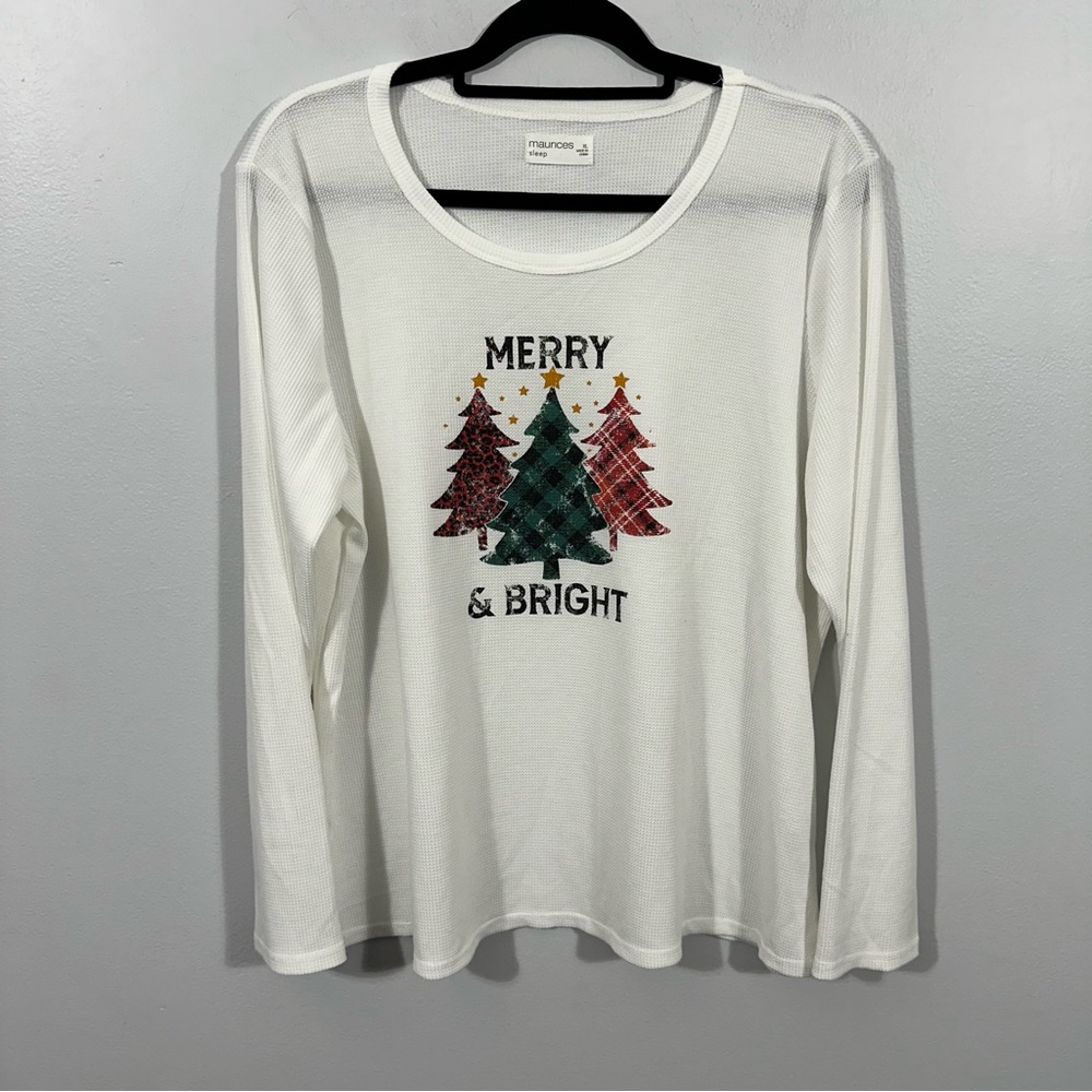 Maurices Waffle Knit Long Sleeve 'Merry & Bright' Top